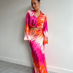 Satin Pink & Orange Printed Maxi Skirt Co-ord Set