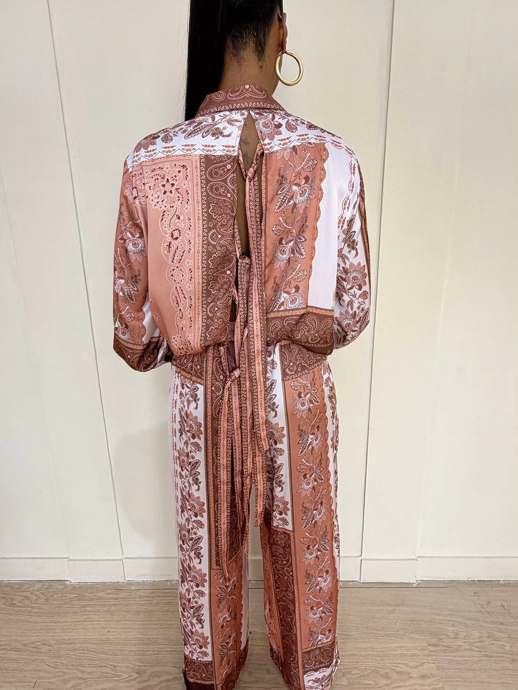 Women's Luxury Brown Paisley Print Shirt and Trouser Co-ord Set