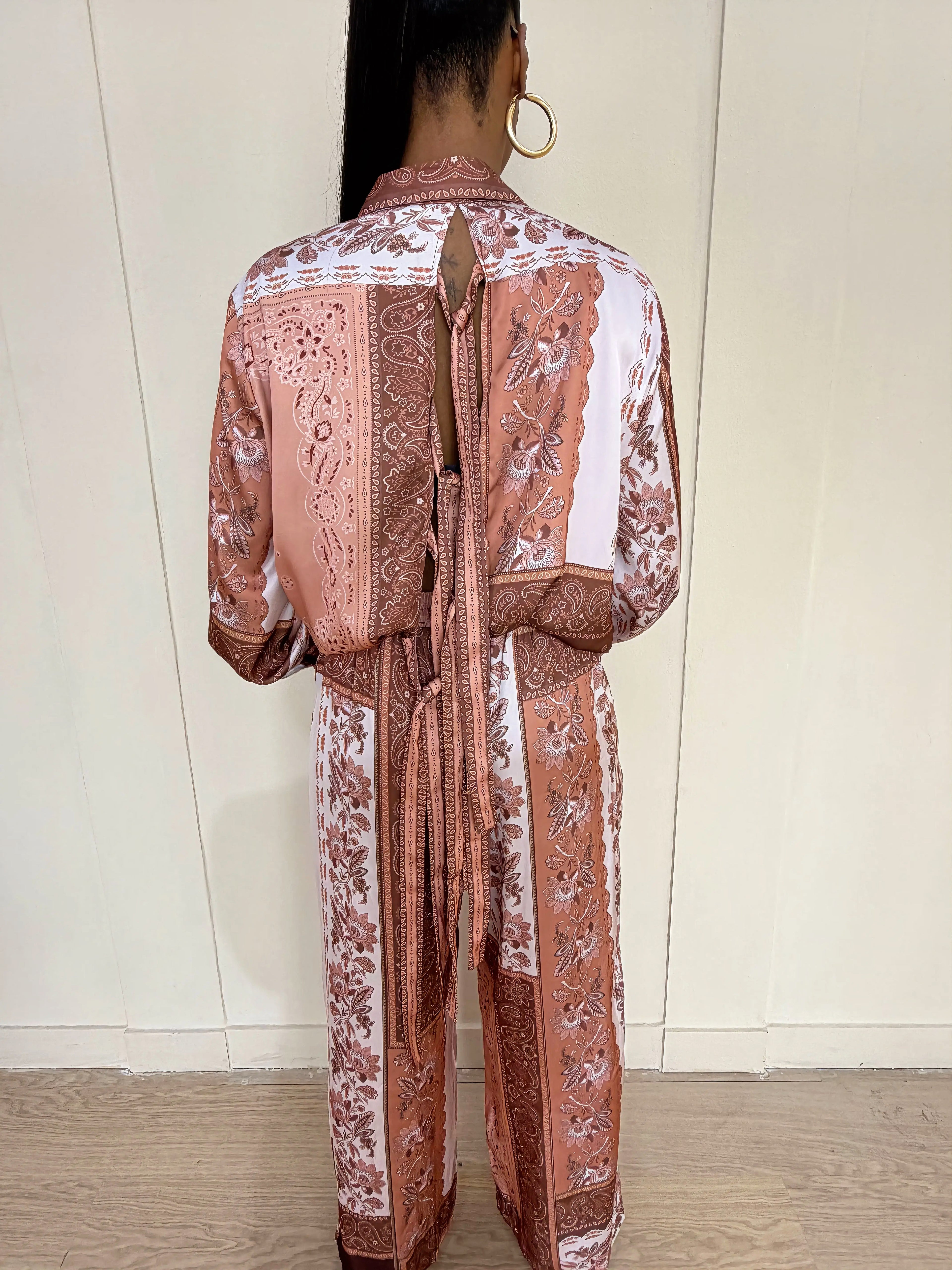 Women's Luxury Brown Paisley Print Shirt and Trouser Co-ord Set