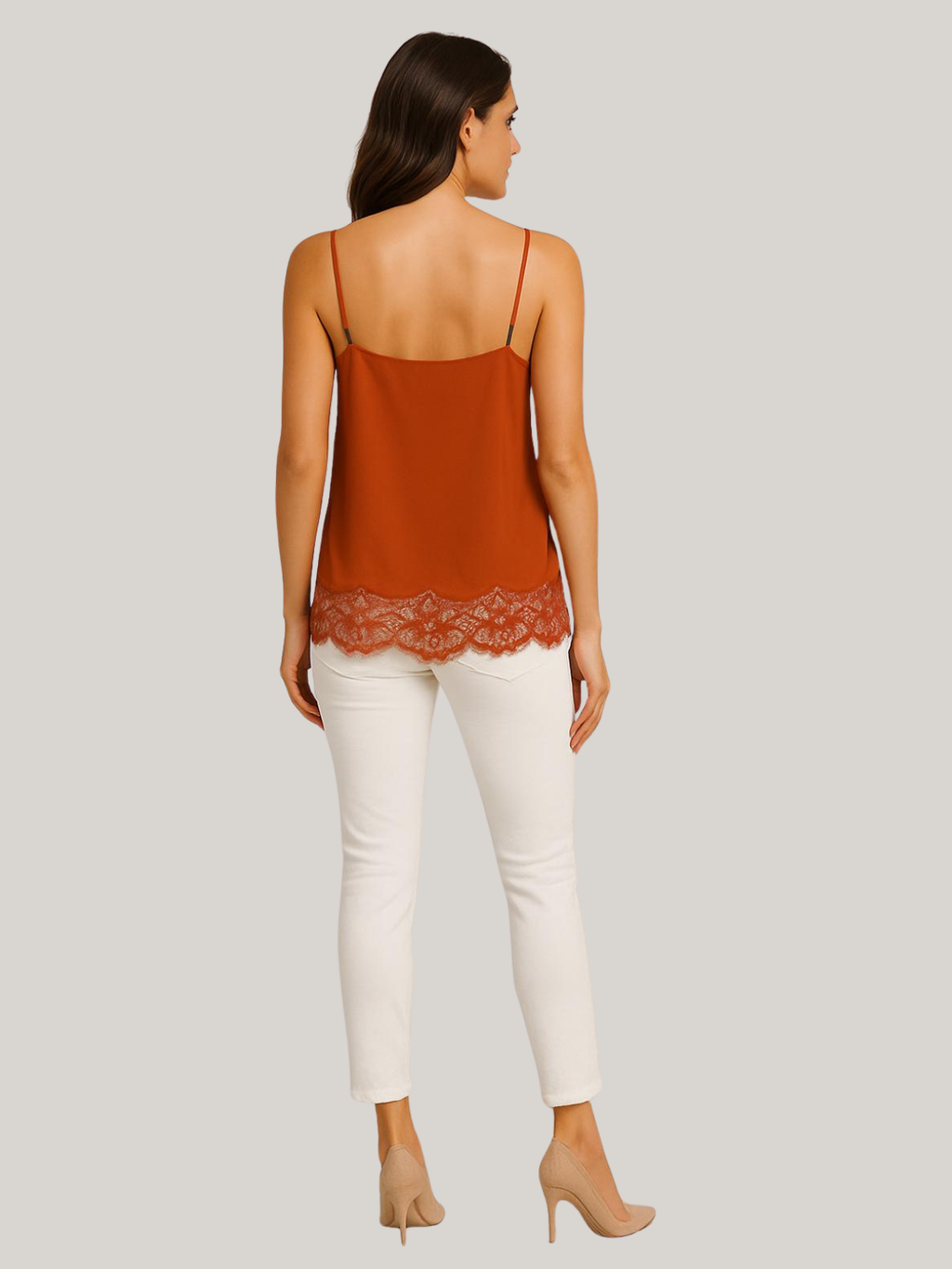 Women's Satin Cami Top with Lace Detail