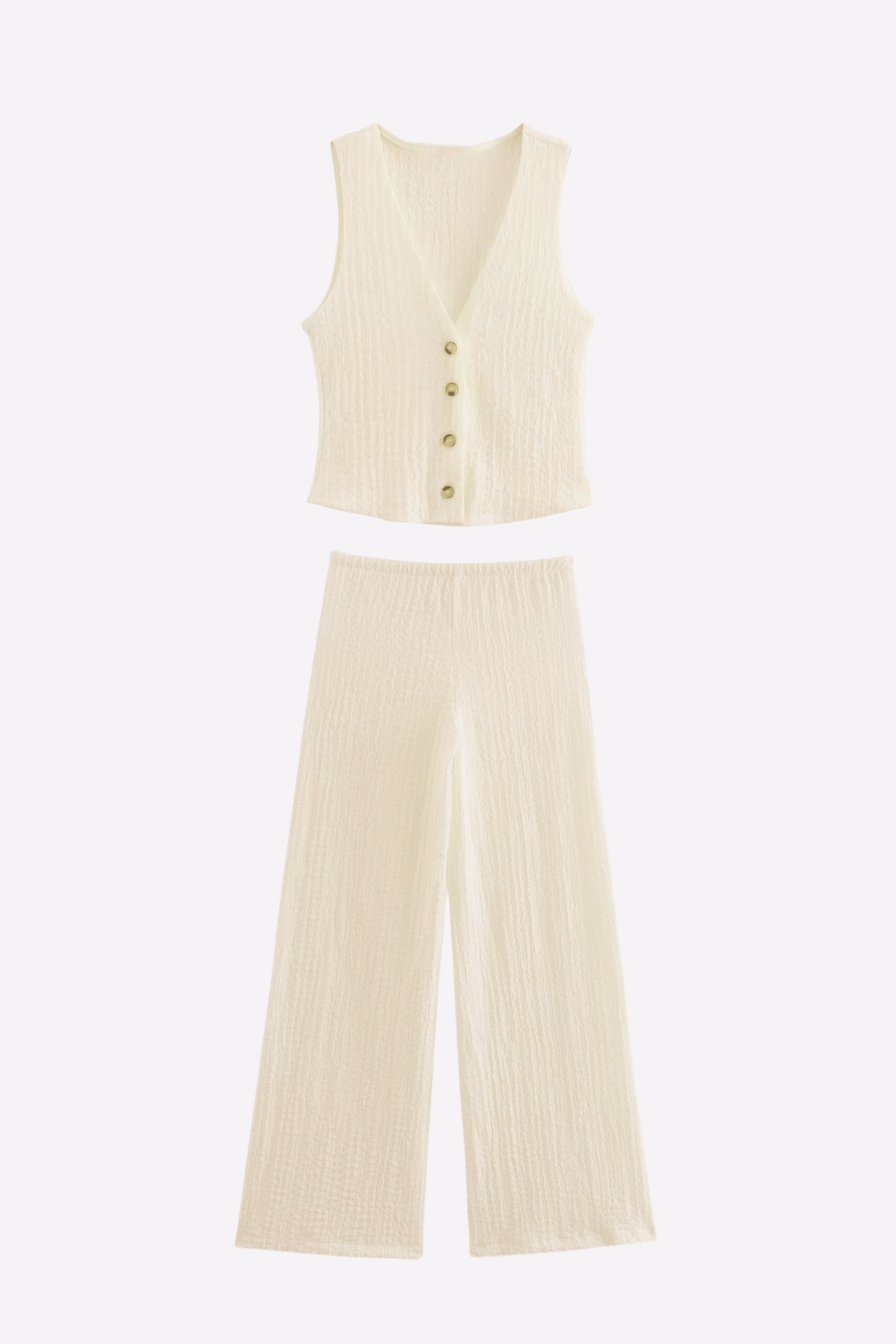 Women's Textured V-Neck Button-Up Waistcoat Co-ord Set