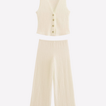 Women's Textured V-Neck Button-Up Waistcoat Co-ord Set