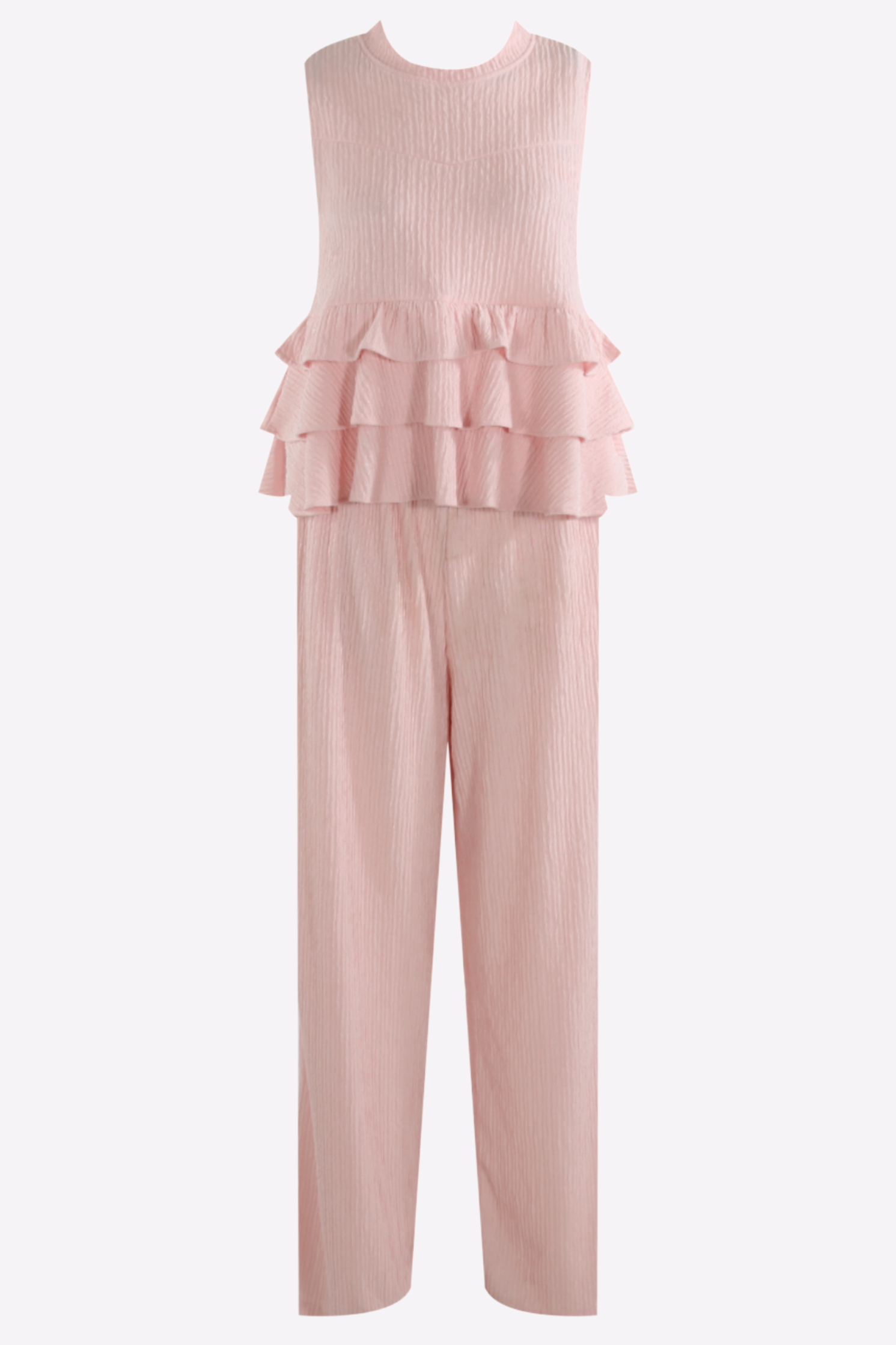 High Neck Frill Blouse & Flared Pants Co-ord Set