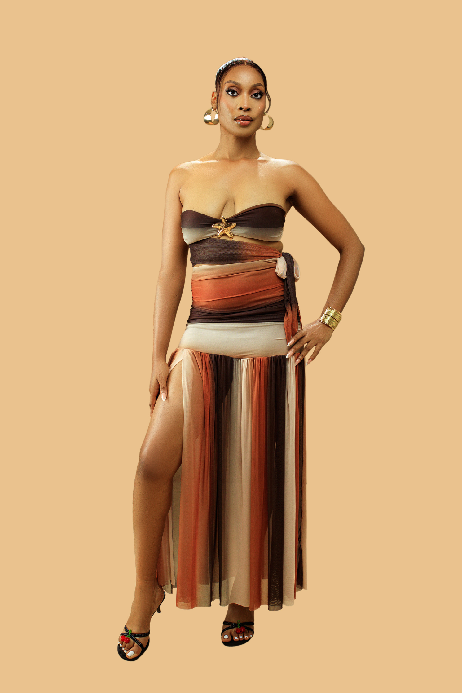 Boho Brown Ombre Maxi Skirt & Top Co-ord Set