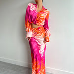 Satin Pink & Orange Printed Maxi Skirt Co-ord Set