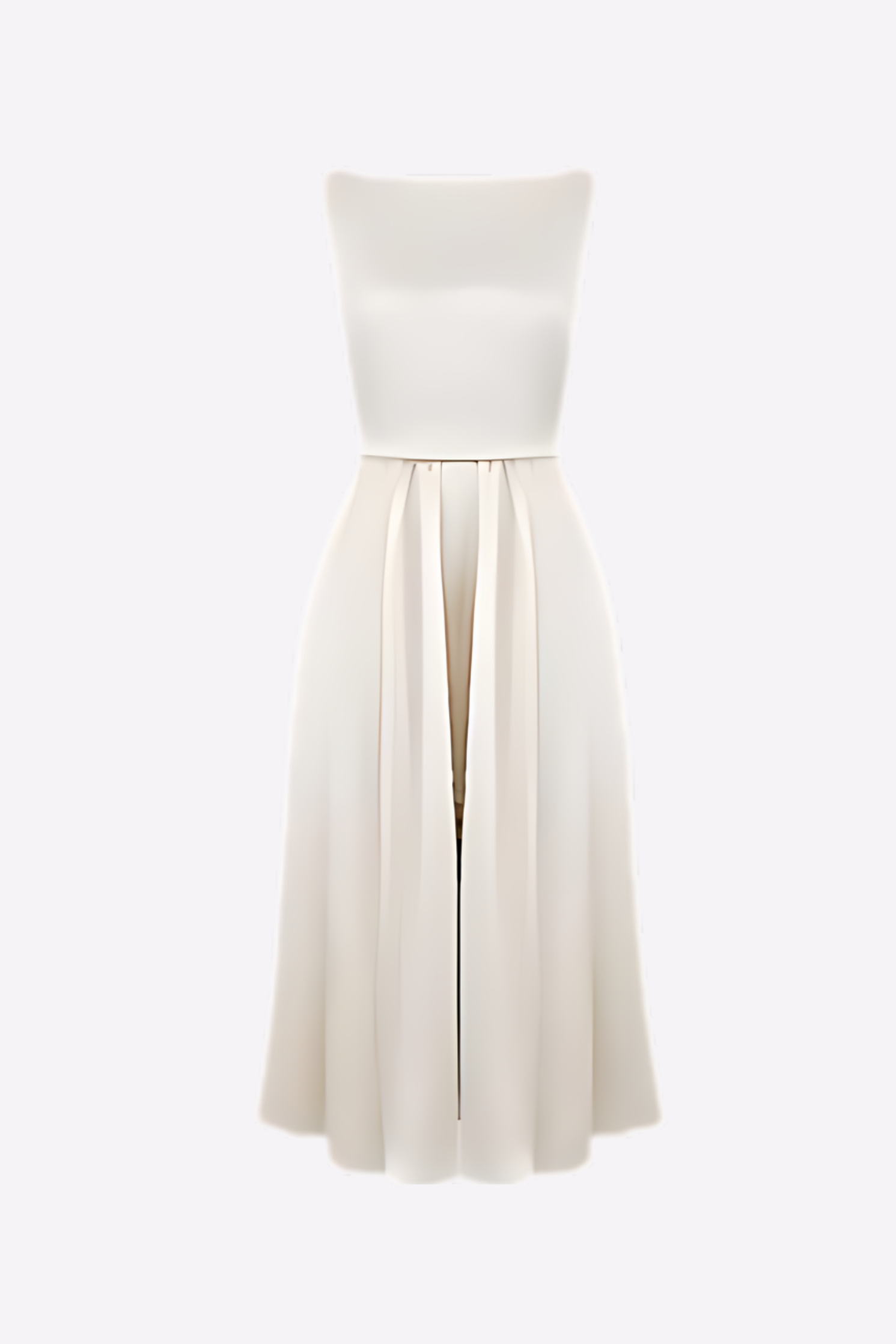 Cream Satin Pleated Drop Waist Summer Midi Dress