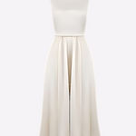 Cream Satin Pleated Drop Waist Summer Dress