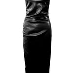 Faux Leather Side Ruched Bandeau Midi Dress