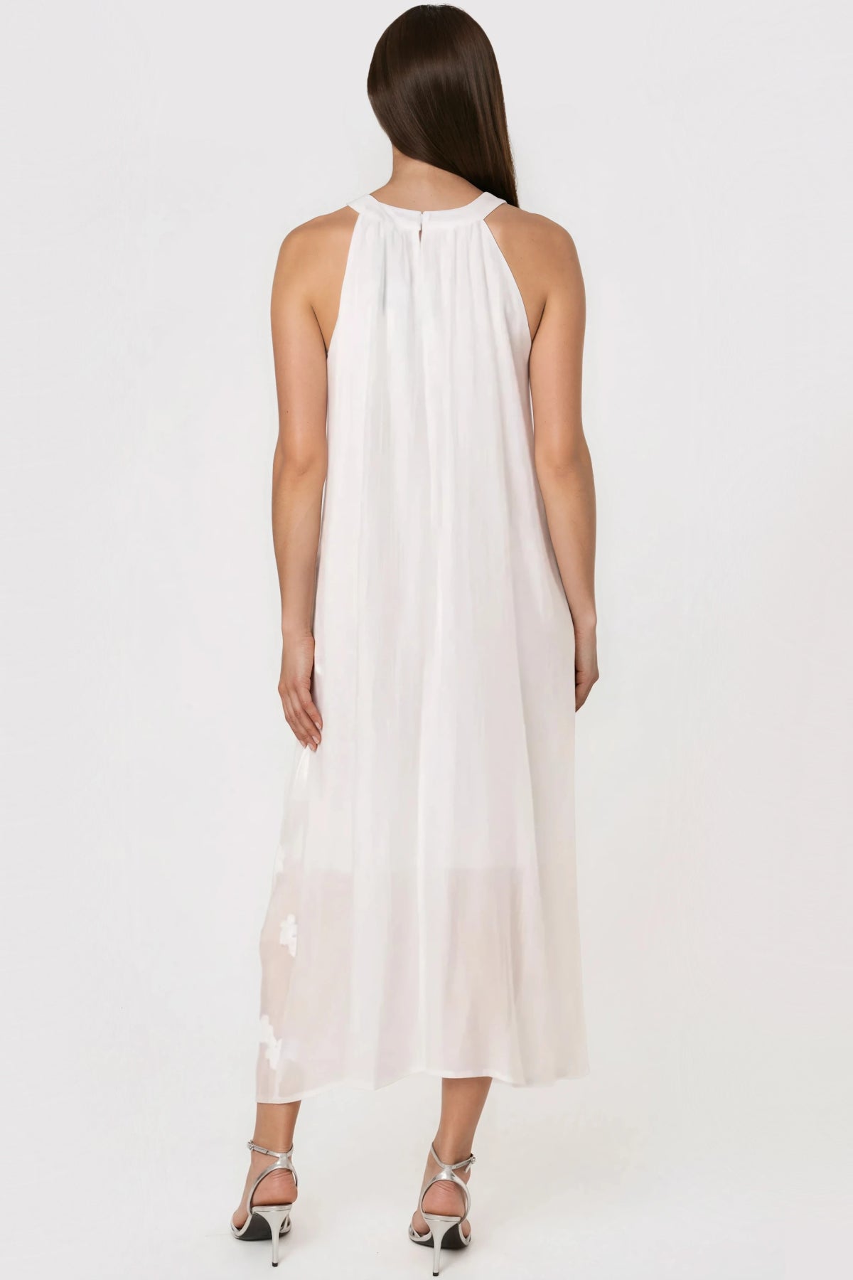 White 3D Flower Cotton Halterneck Maxi Dress