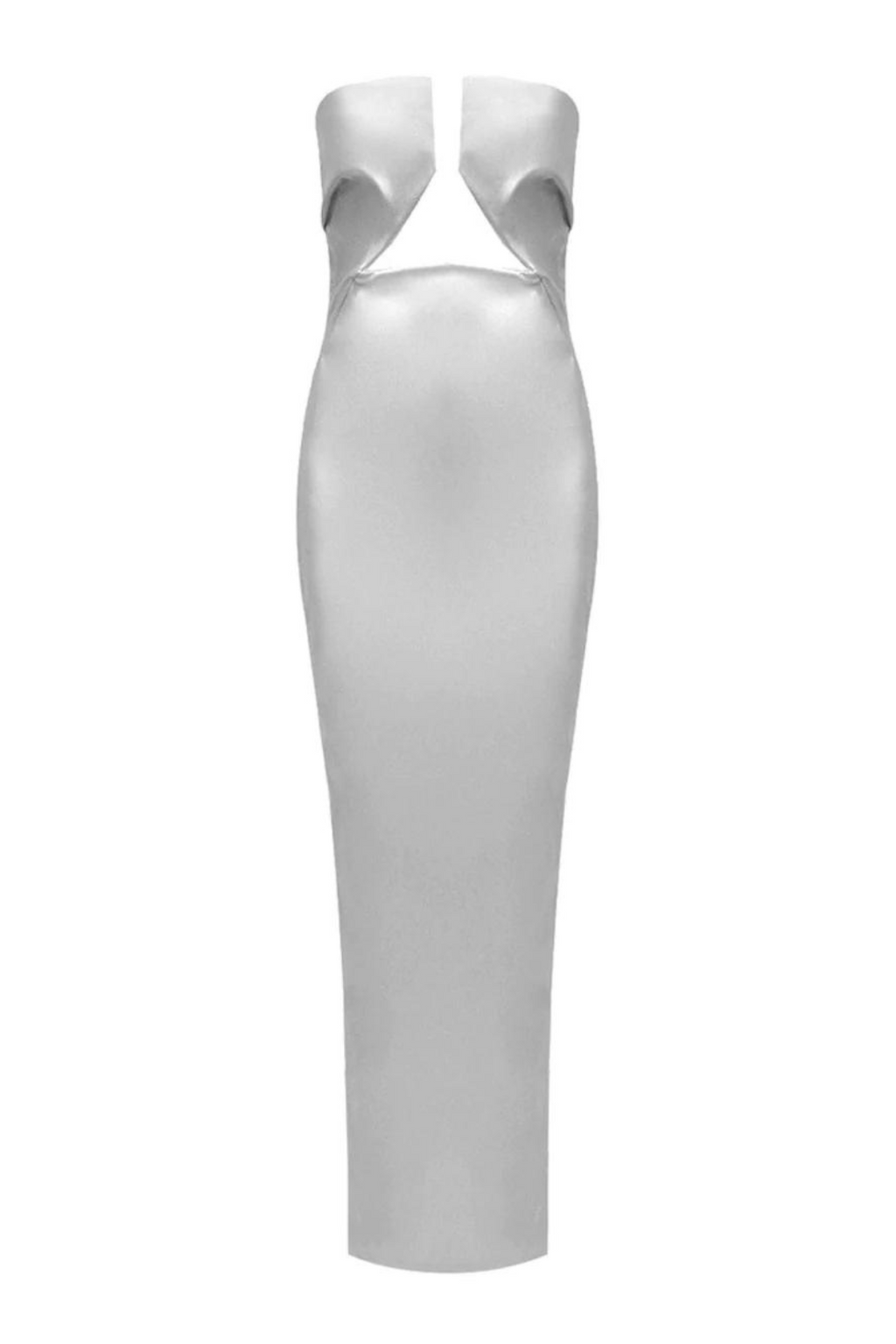 Metallic Strapless PU Leather Long Dress