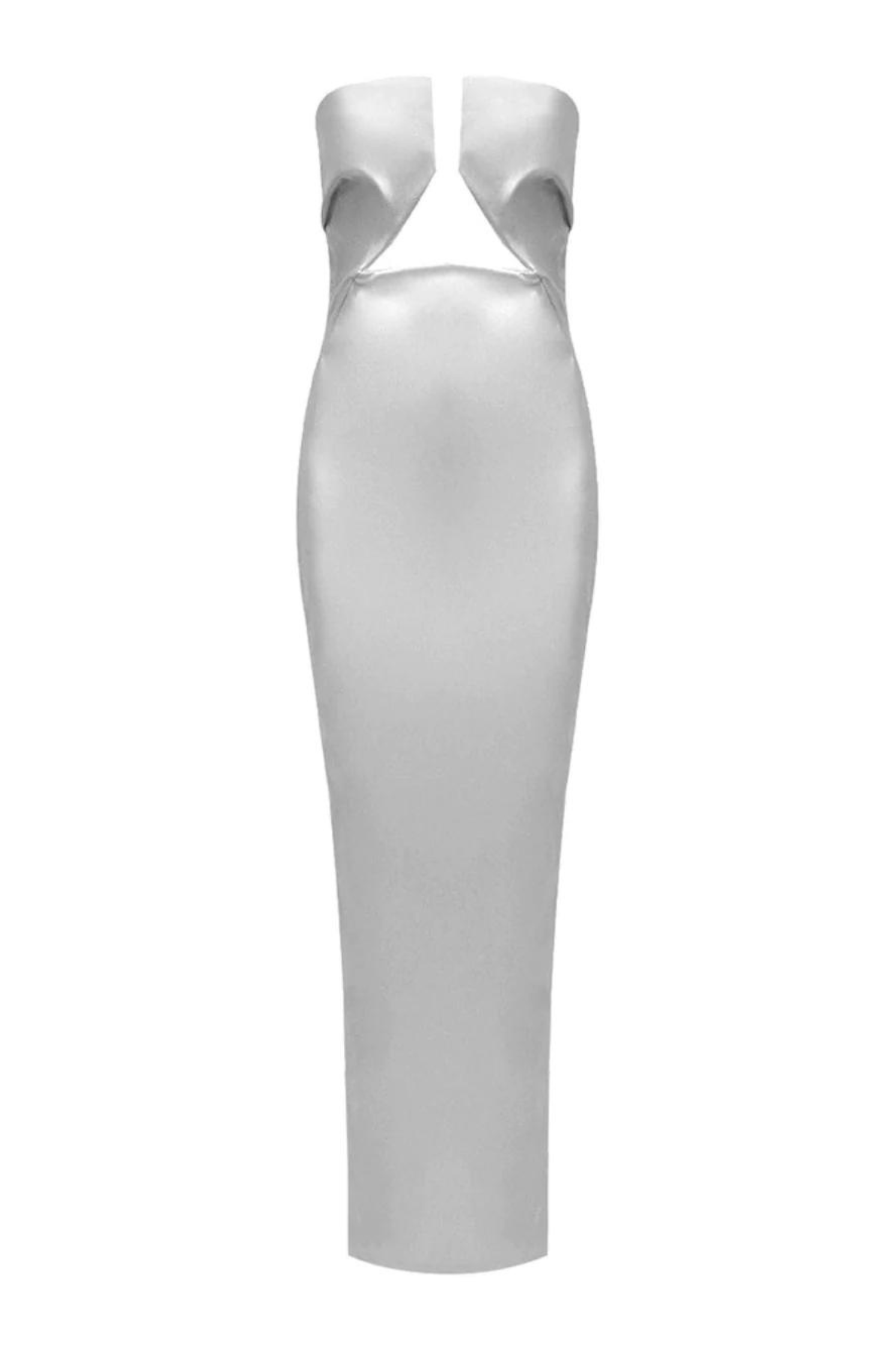 Metallic Strapless PU Leather Long Dress