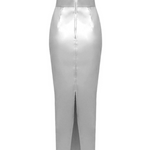 Metallic Strapless PU Leather Long Dress