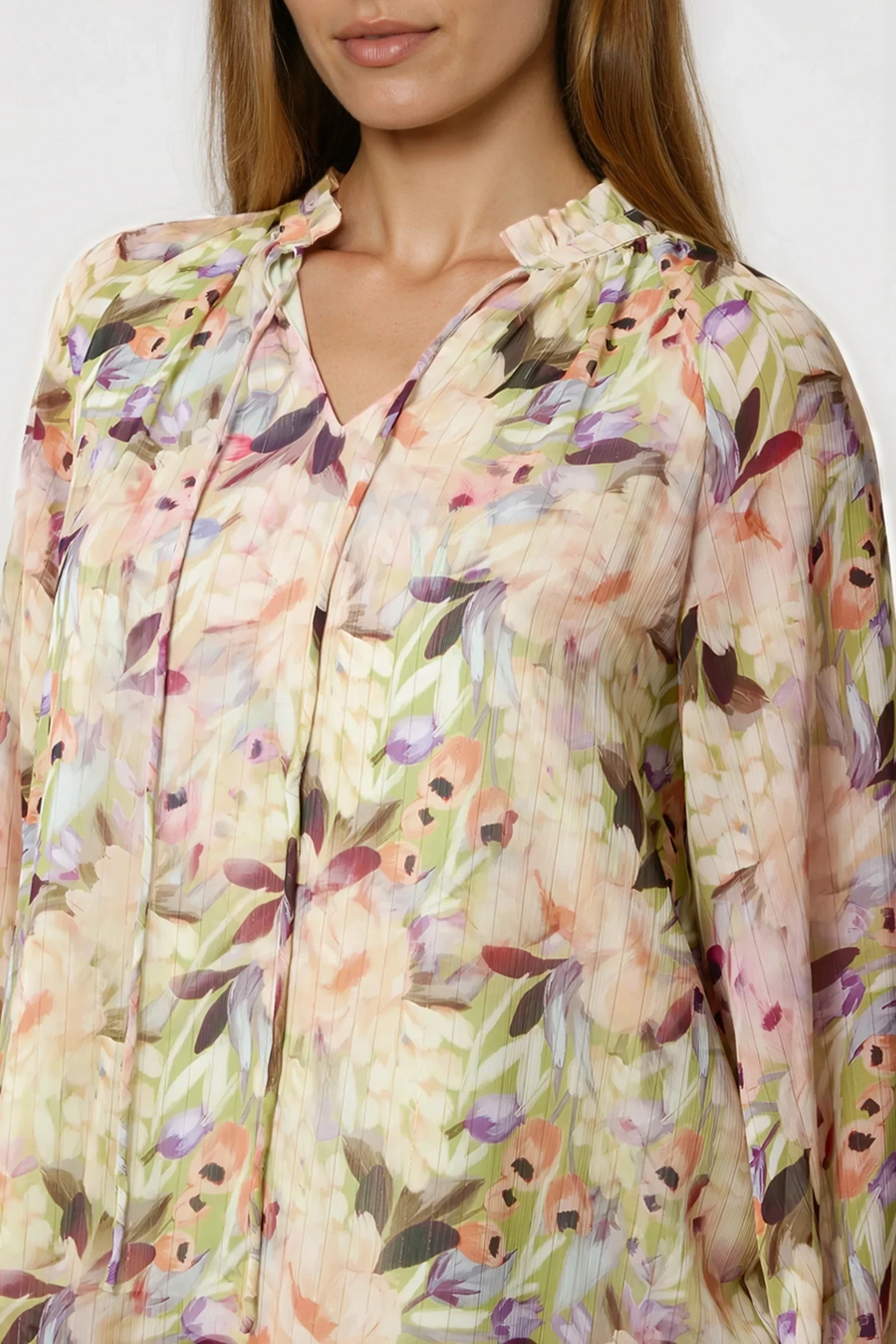 Women's Multicolour Floral Print Tie Neck Long Sleeve Blouse