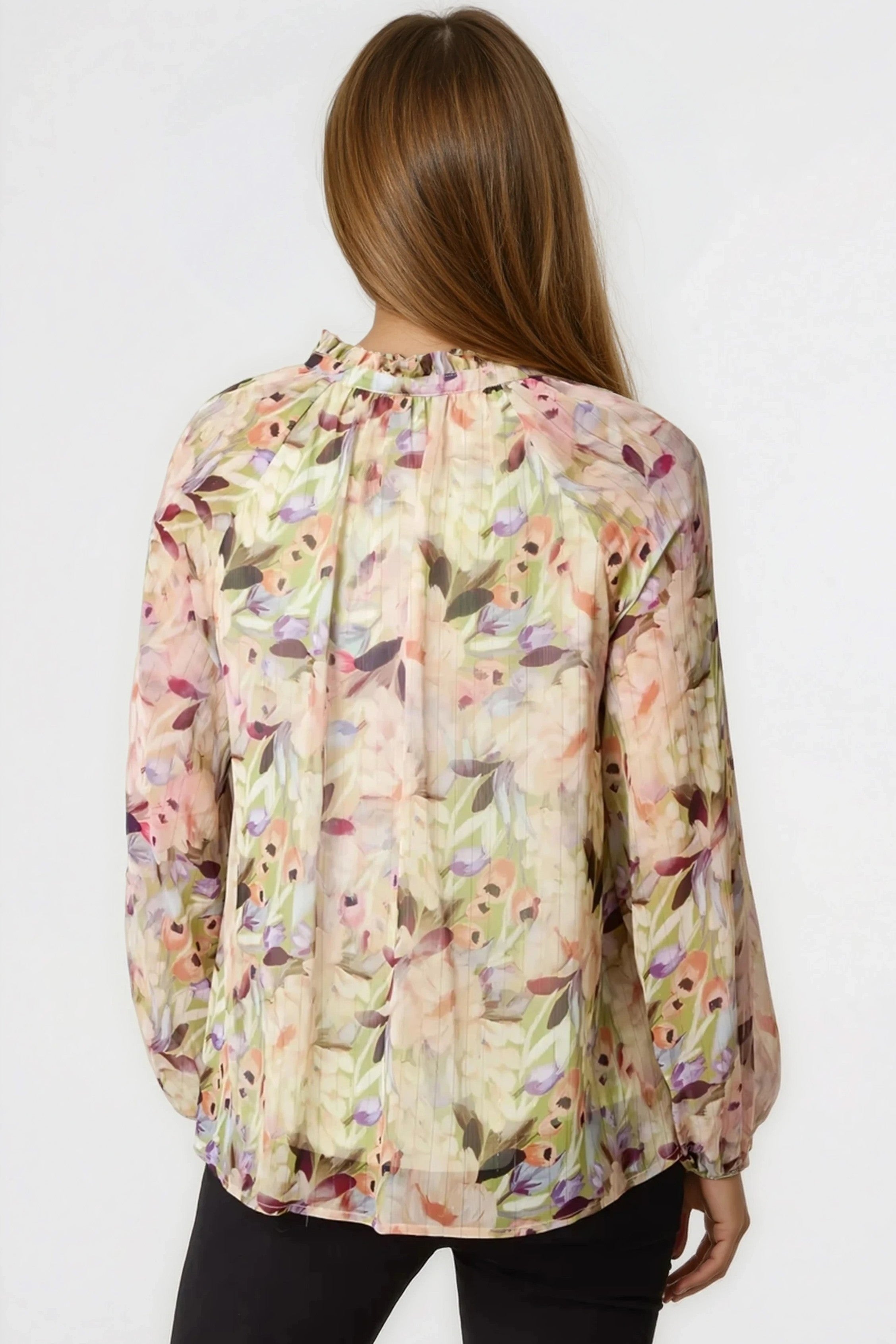 Women's Multicolour Floral Print Tie Neck Long Sleeve Blouse