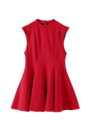 Red Sleeveless Pleated Mini Skater Dress