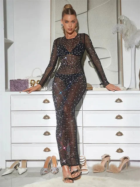 Sparkly Sequin Long Sleeve Maxi Evening Dress