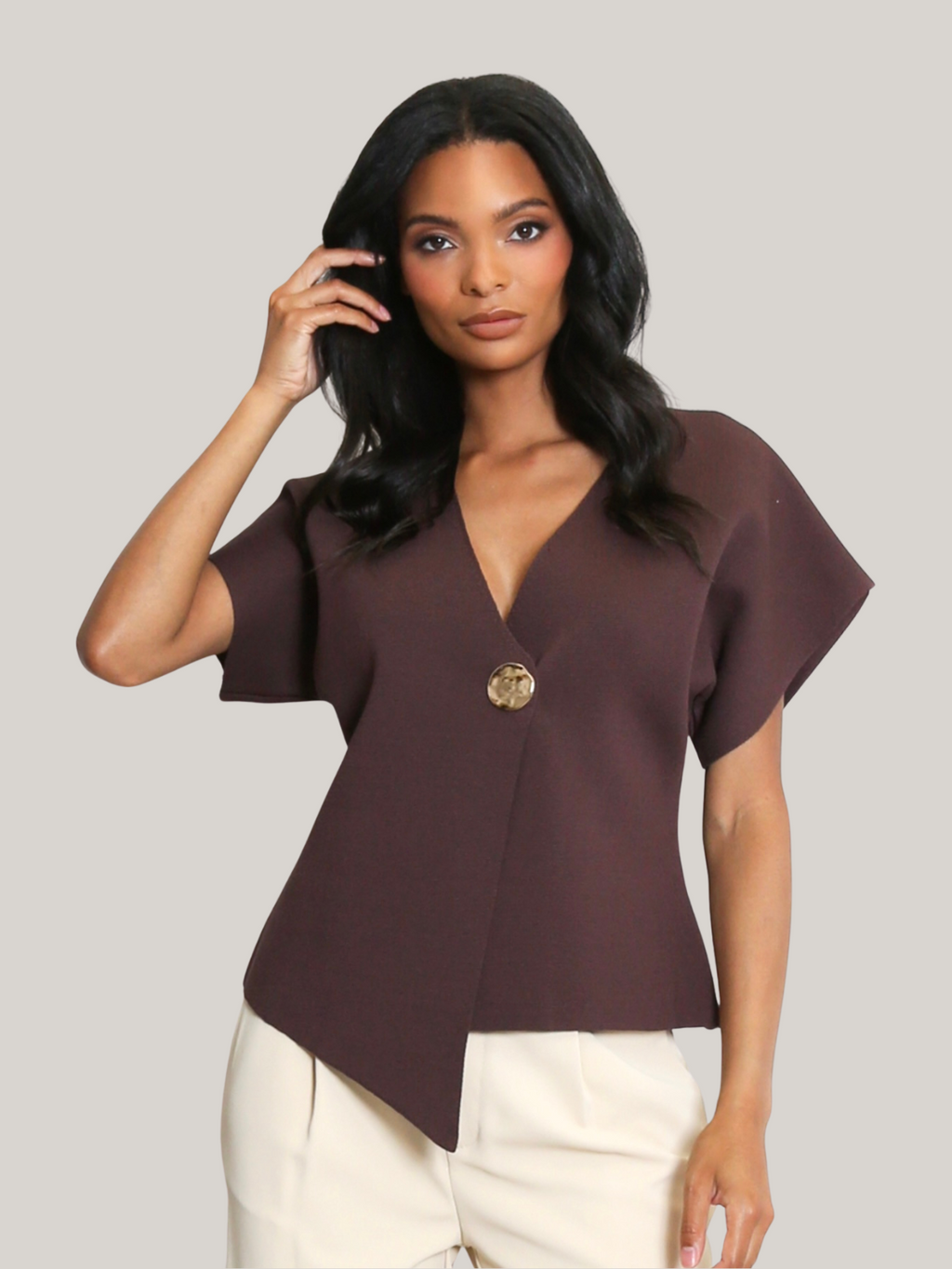 Women's Asymmetrical Cardigan With Gold Button Detail