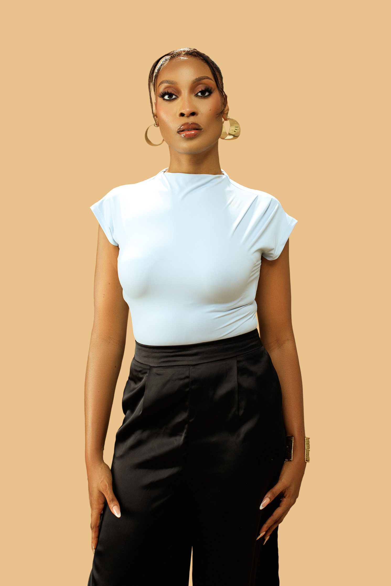 Women's Stretchy Bodysuit - High Neck Sleeveless Top