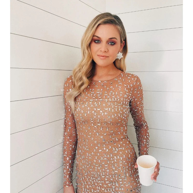 Sparkly Sequin Long Sleeve Maxi Evening Dress