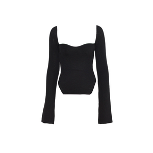 Ribbed Square Neck Bustier Long Sleeve Top