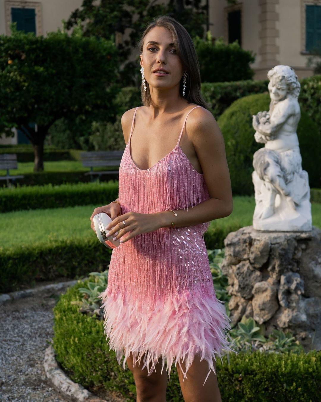 Strappy Fringe Feather Hem Mini Dress