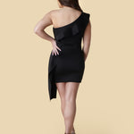 Black One-Shoulder Ruffle Scuba Bodycon Dress