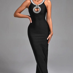Black Diamante HalterNeck Cutout Maxi Bodycon Bandage Dress