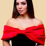 Black Off Shoulder Red Bow Detail Midi Dress