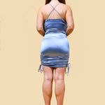 Blue Satin Bodycon Slip Dress