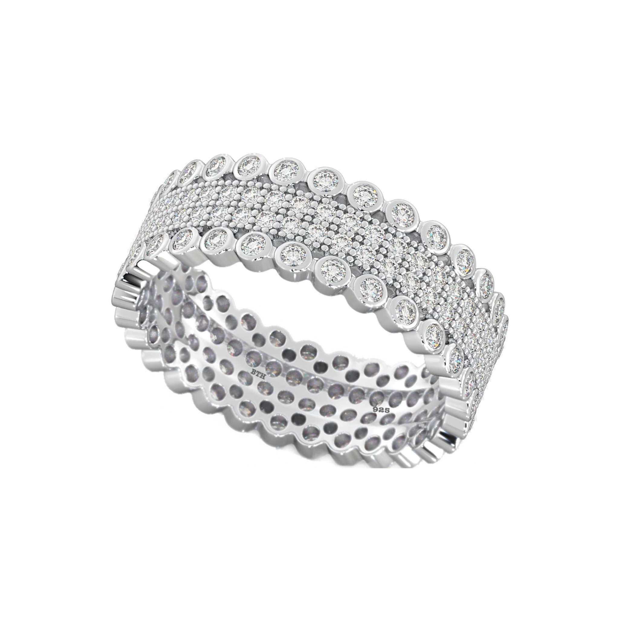 Four Row 925 Sterling Silver Eternity Band
