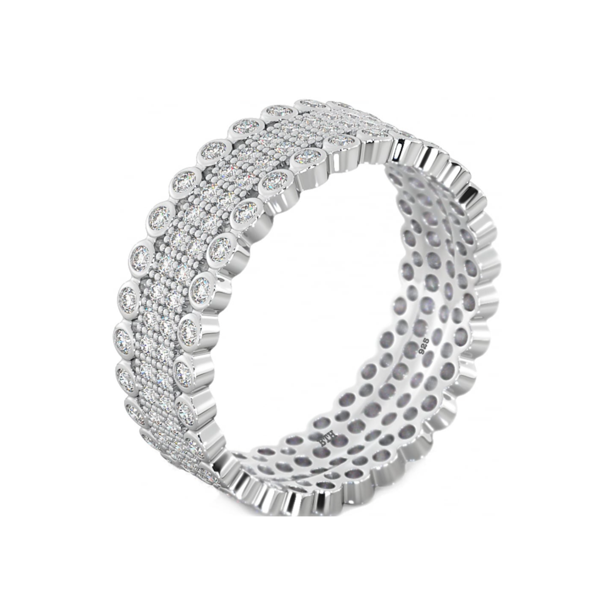 Four Row 925 Sterling Silver Eternity Band