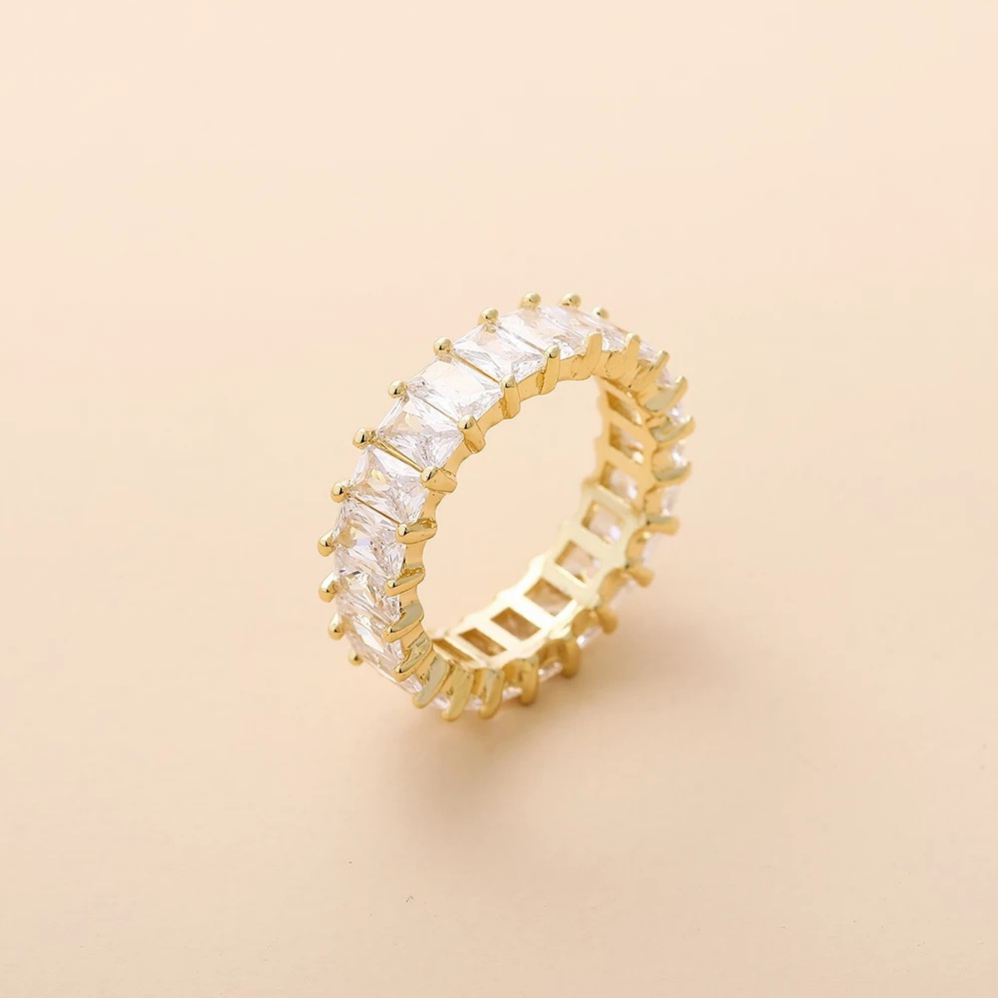 Gold Crystal Baguette Cut Eternity Band Ring