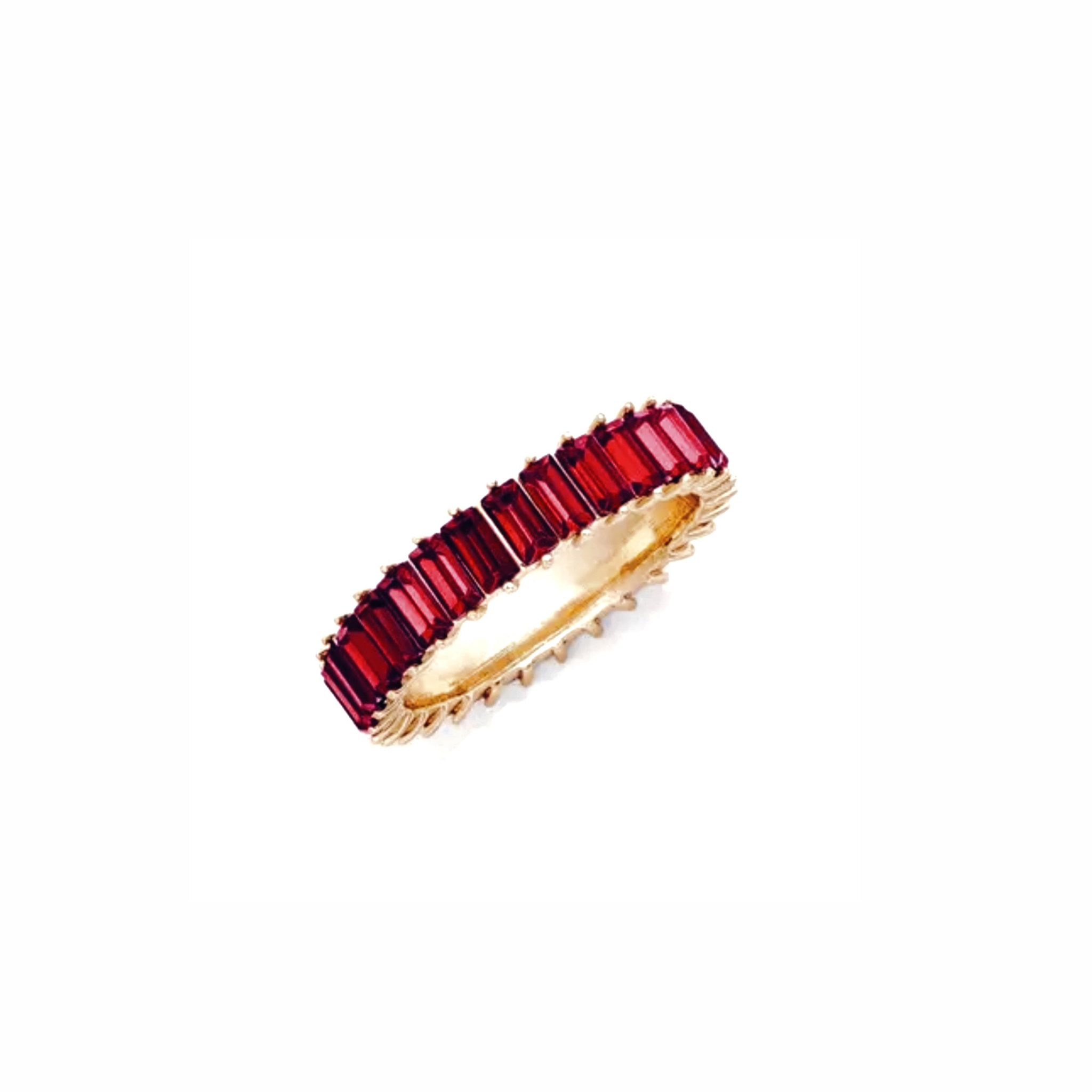 Gold Red Ruby Baguette Cut Stackable Ring