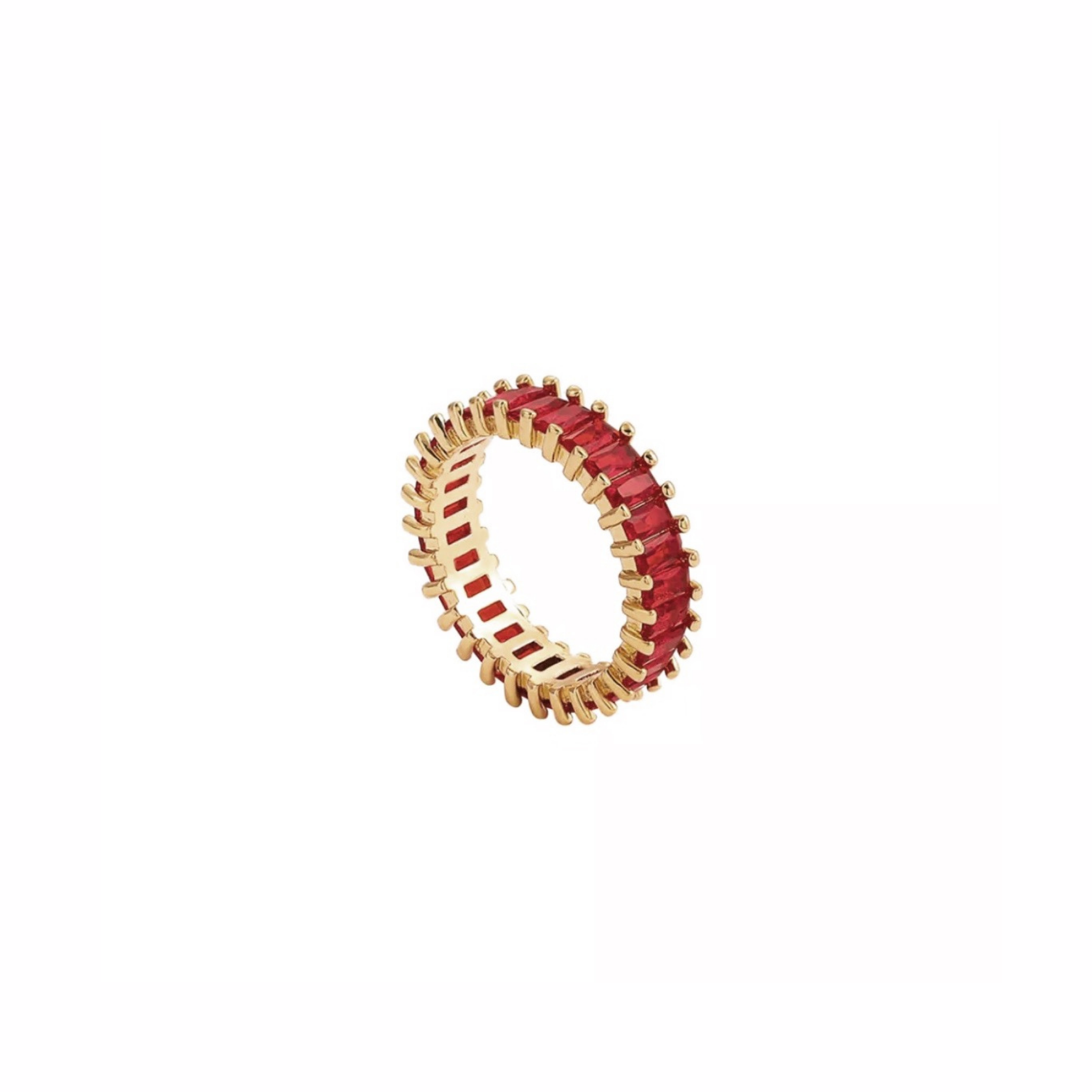Gold Red Ruby Baguette Cut Stackable Ring