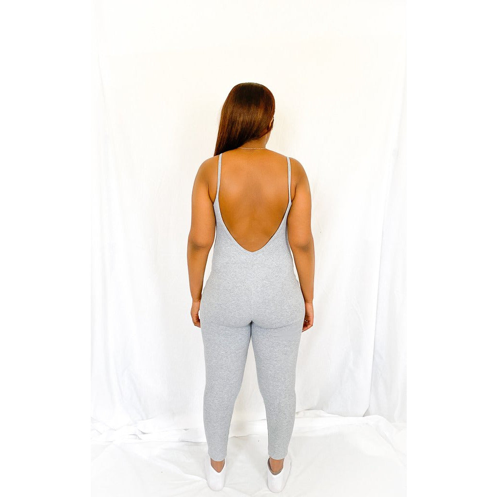 Grey Marl Backless Ribbed Strappy Jumpsuit