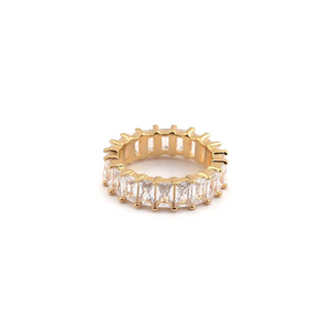 Gold Crystal Baguette Cut Eternity Band Ring