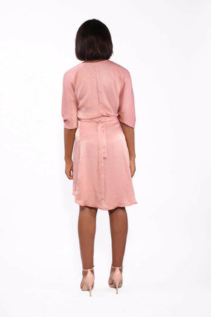 Pink Satin Wrap Kimono Dress