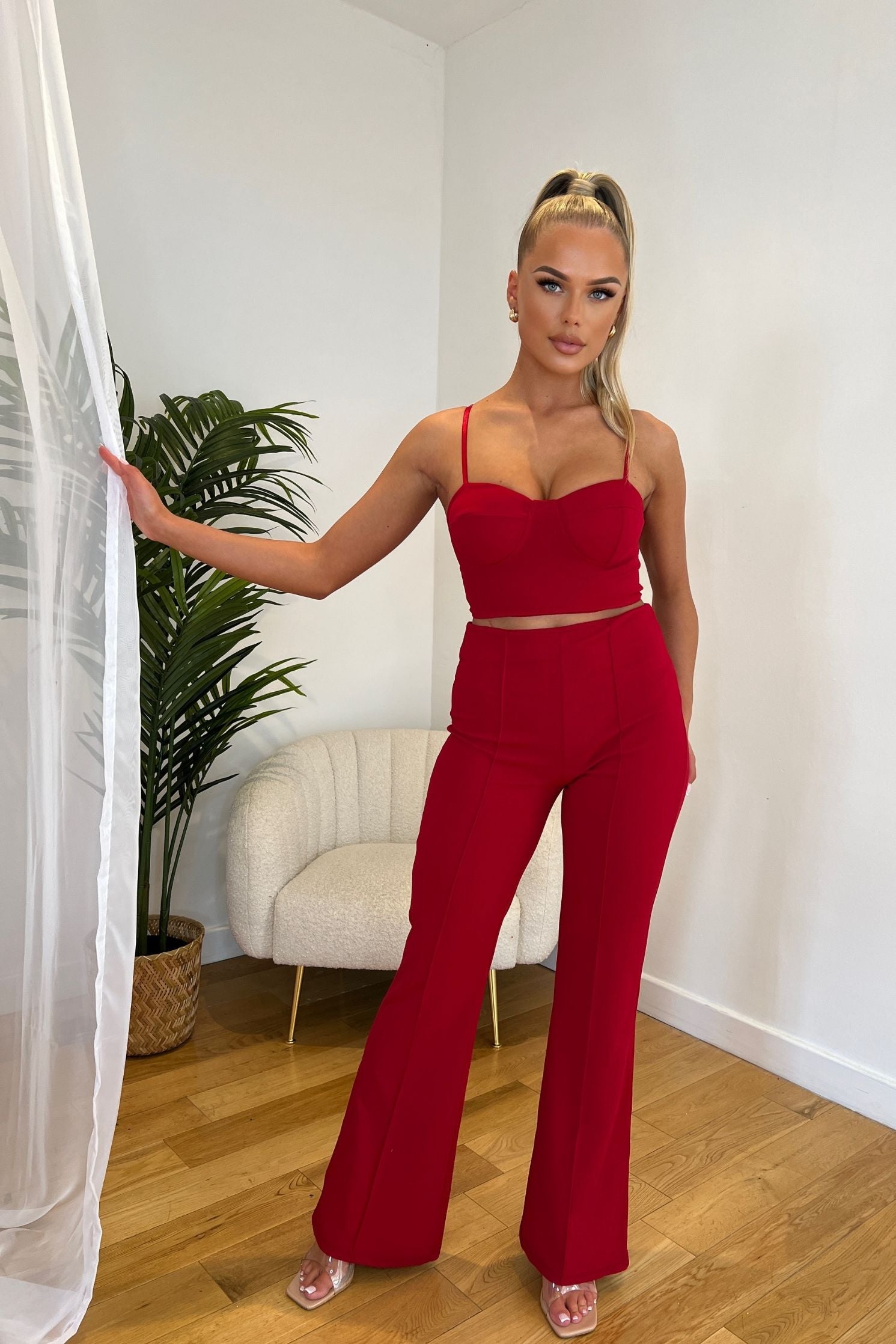 Strappy Crop Top & Flare Trousers Co Ord Set