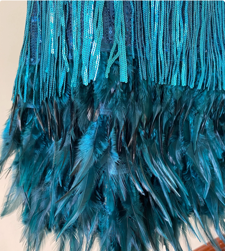 Strappy Fringe Feather Hem Mini Dress