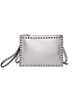 Large Silver Studded Leather Clutch Handbag