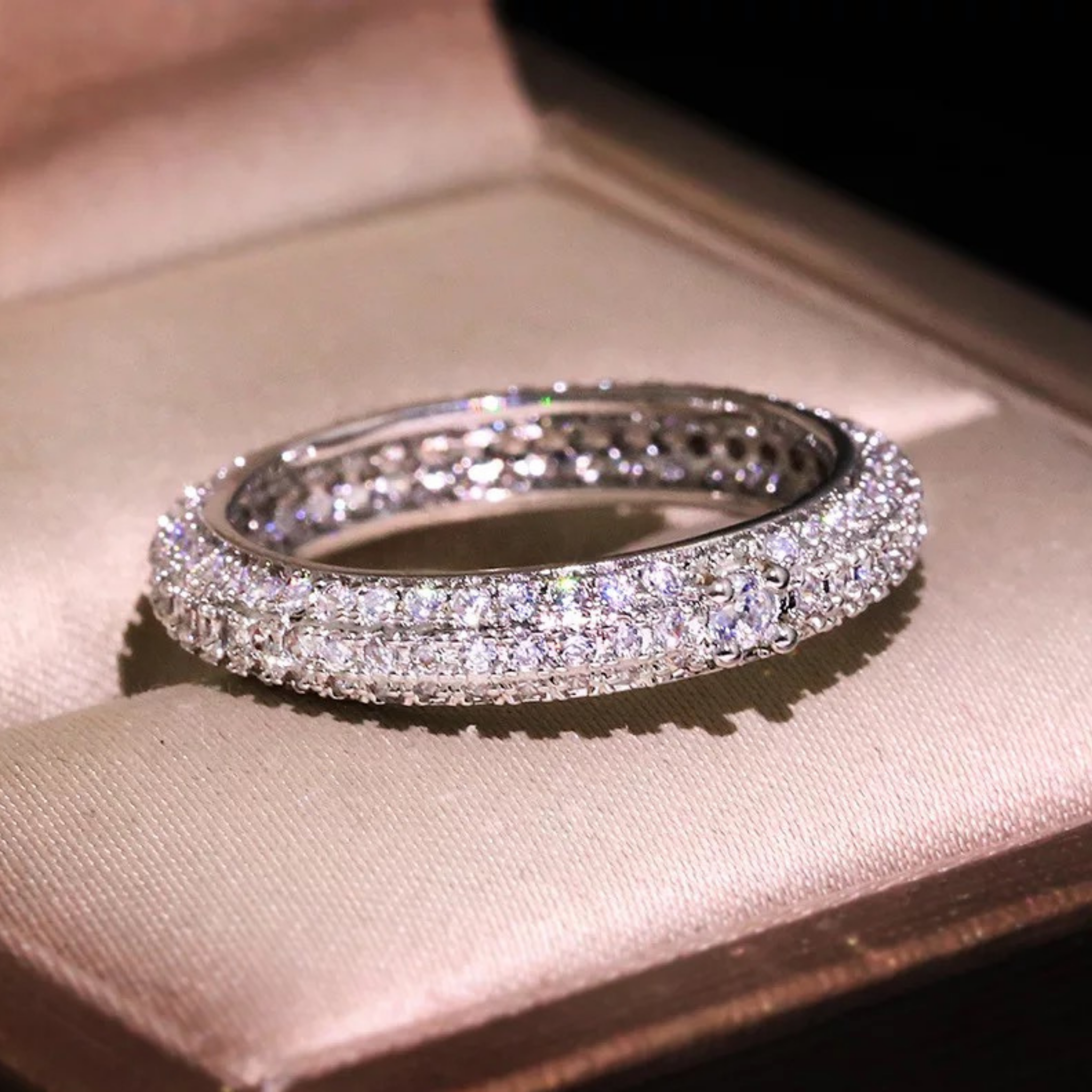 Sterling Silver 3 Row Pave Set Eternity Ring