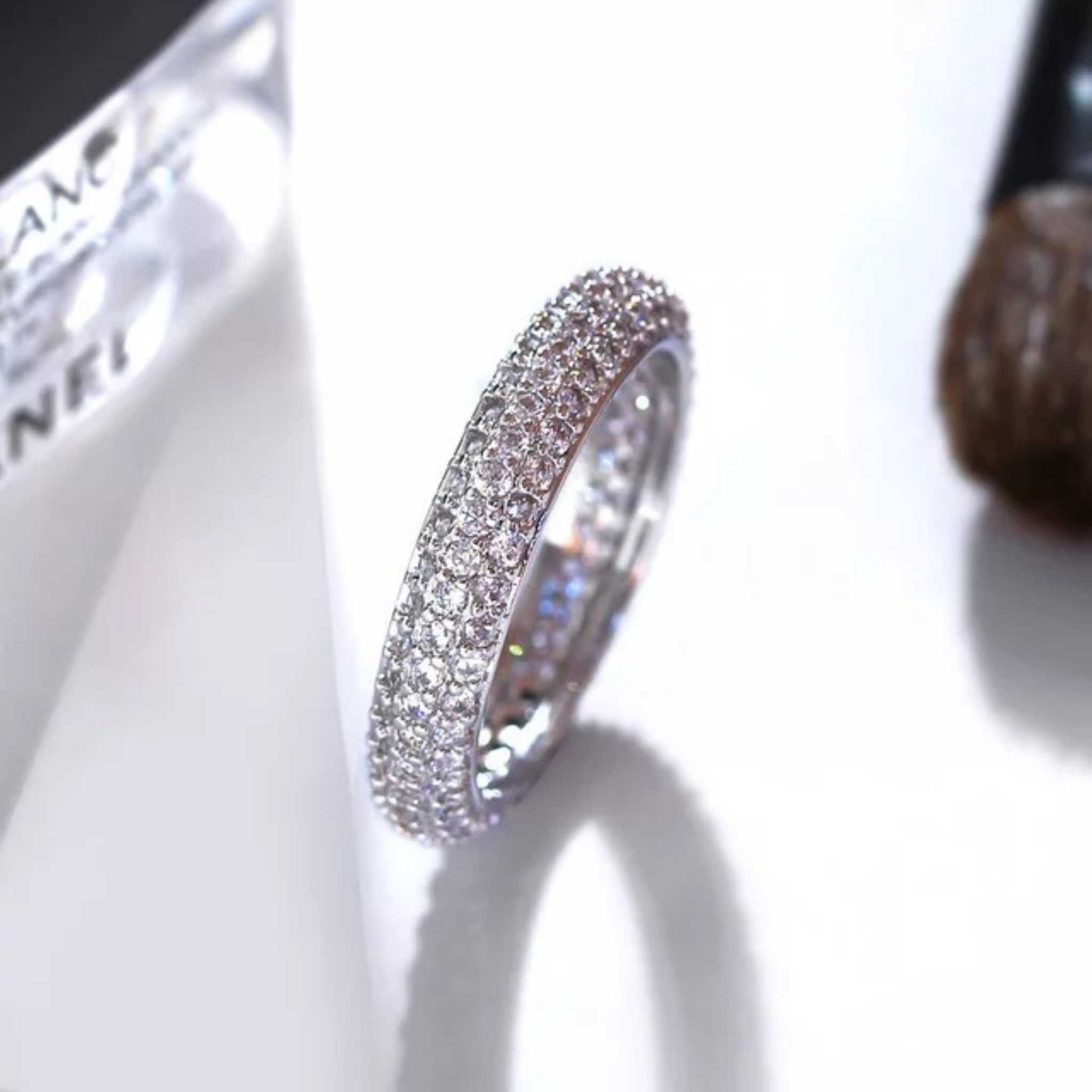 Sterling Silver 3 Row Pave Set Eternity Ring