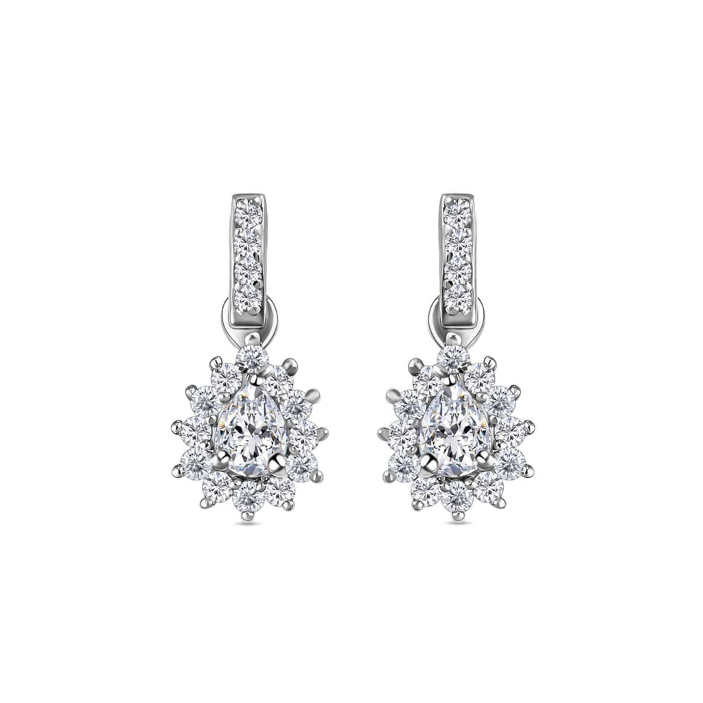 Sterling Silver Pear Cut Drop Halo Earrings