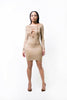 Nude Lace Up Front Suede Dress 