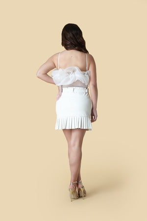 White Faux Leather Belt Detail Mini Skirt
