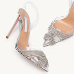 Pointed Toe Crystal Embellished PVC Slingback Heel