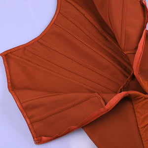 Burnt Orange Corset Bodycon Midi Dress