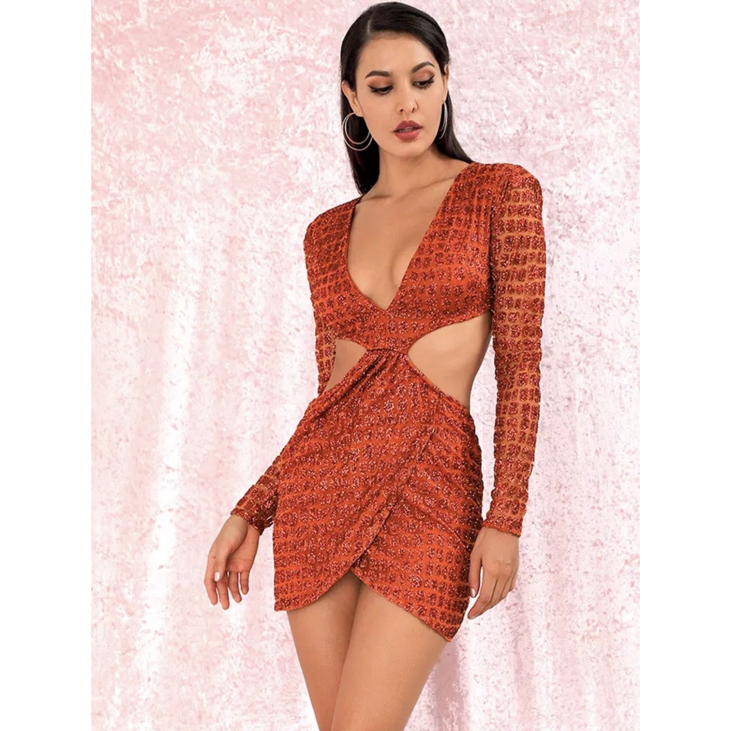 Deep V - Neck Open Back Mini Dress