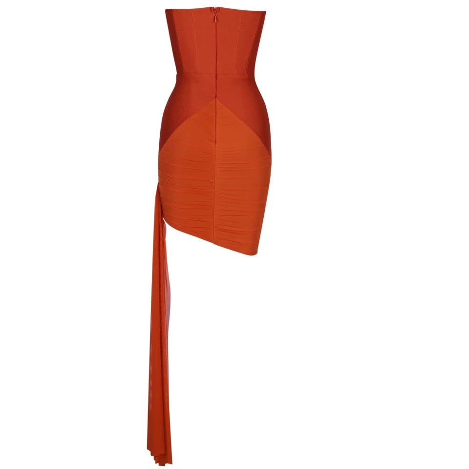 Burnt Orange Corset Bodycon Midi Dress