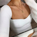 Ribbed Square Neck Bustier Long Sleeve Top